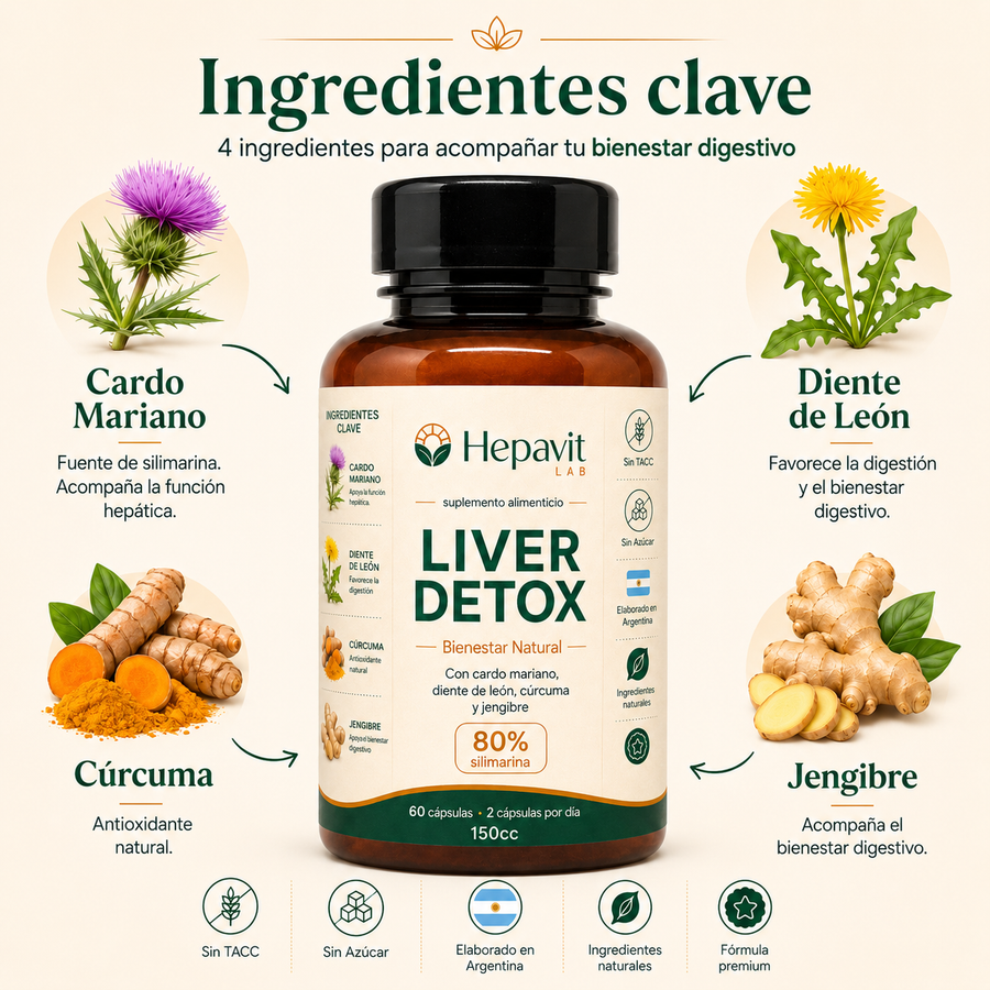 Hepavit Liver Detox — Cápsulas con Cardo Mariano, Diente de León, Cúrcuma y Jengibre
