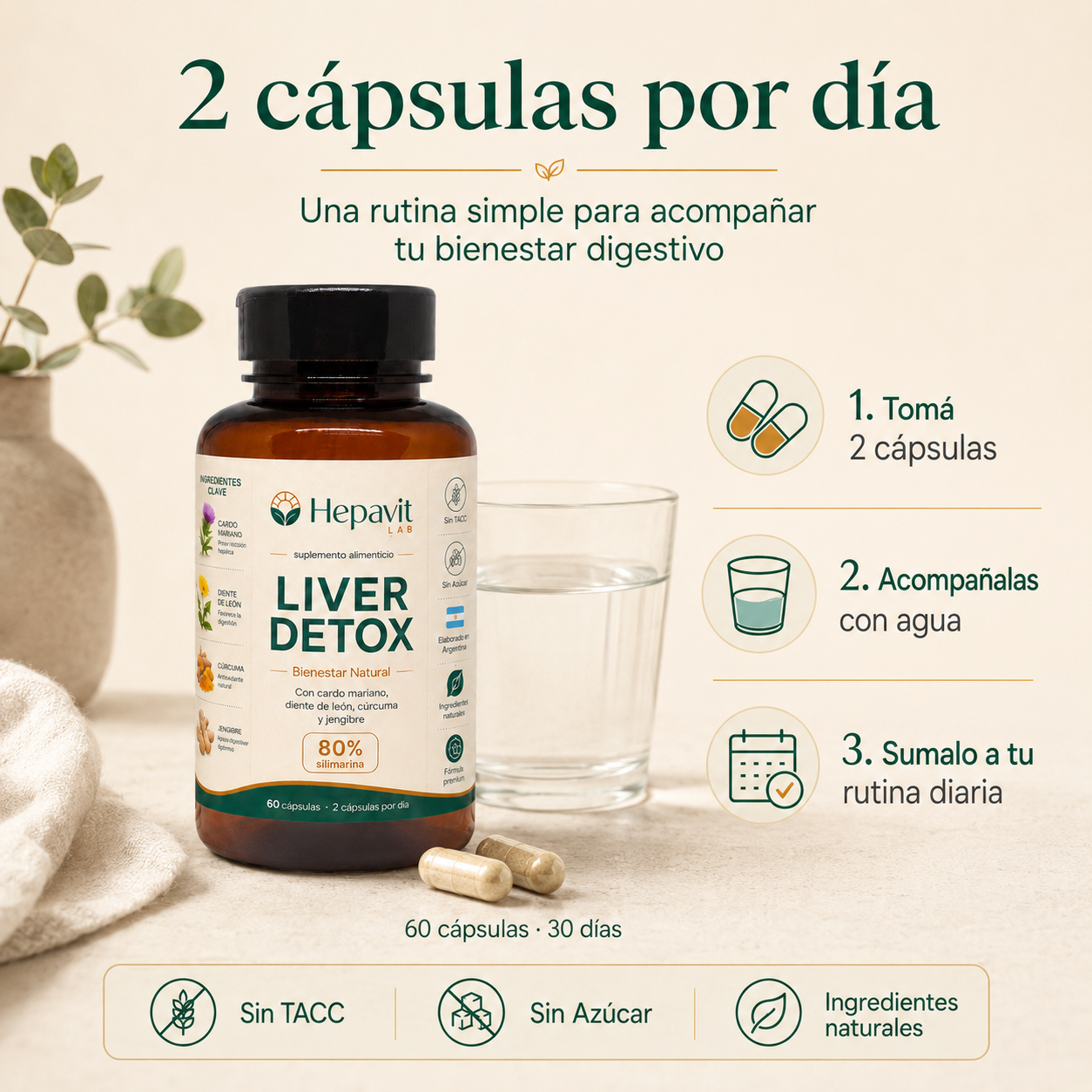 Hepavit Liver Detox — Cápsulas con Cardo Mariano, Diente de León, Cúrcuma y Jengibre