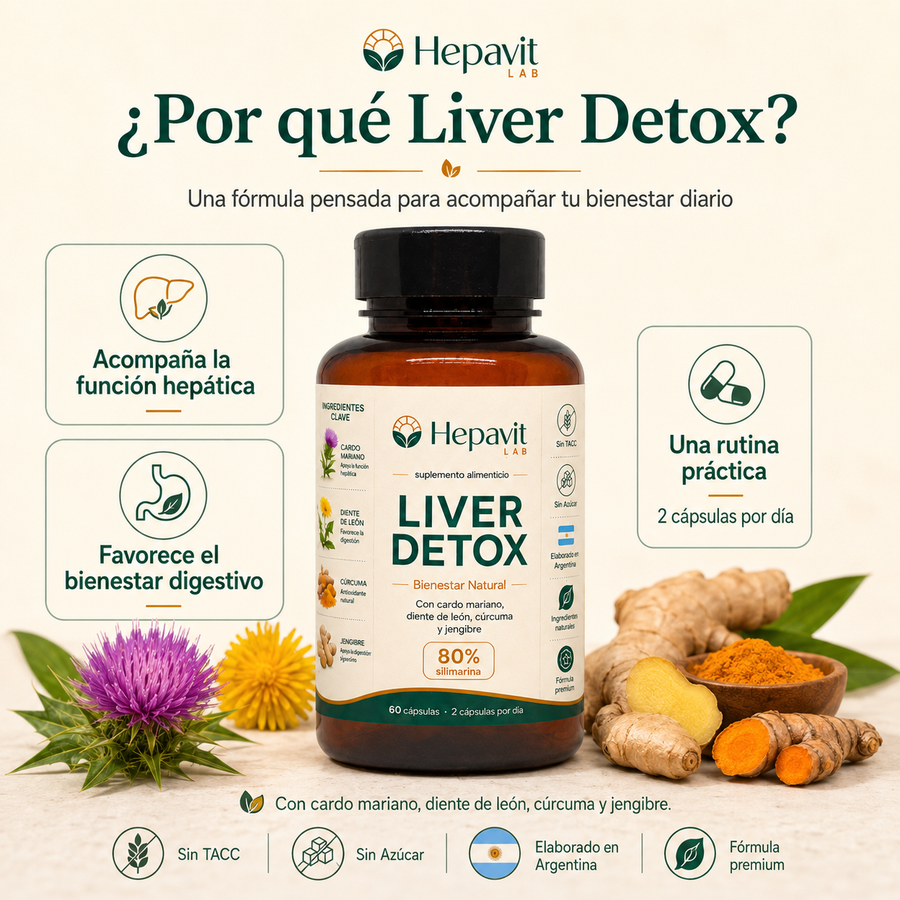 Hepavit Liver Detox — Cápsulas con Cardo Mariano, Diente de León, Cúrcuma y Jengibre